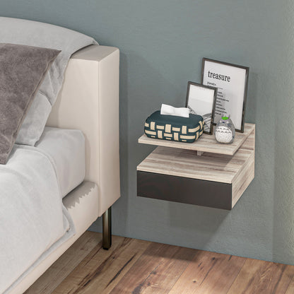 Set of 2 Floating Nightstands Hanging Bedside Tables with 1 Drawer and Open Shelf for Bedroom 35x32x22.5 cm Oak and Black