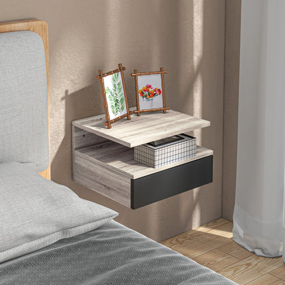 Set of 2 Floating Nightstands Hanging Bedside Tables with 1 Drawer and Open Shelf for Bedroom 35x32x22.5 cm Oak and Black