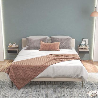 Set of 2 Floating Nightstands Hanging Bedside Tables with 1 Drawer and Open Shelf for Bedroom 35x32x22.5 cm Oak and Black