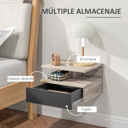 Set of 2 Floating Nightstands Hanging Bedside Tables with 1 Drawer and Open Shelf for Bedroom 35x32x22.5 cm Oak and Black