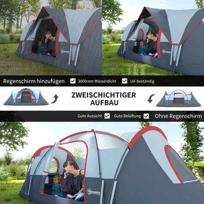 Camping Tent for 5-6 People Stable Waterproof Family Tent with Entrance Window Pack Bag, Tent with 3000mm Water Column Tunnel Tent for Camping Travel Garden, Light Gray