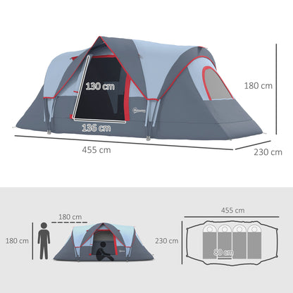 Camping Tent for 5-6 People Stable Waterproof Family Tent with Entrance Window Pack Bag, Tent with 3000mm Water Column Tunnel Tent for Camping Travel Garden, Light Gray