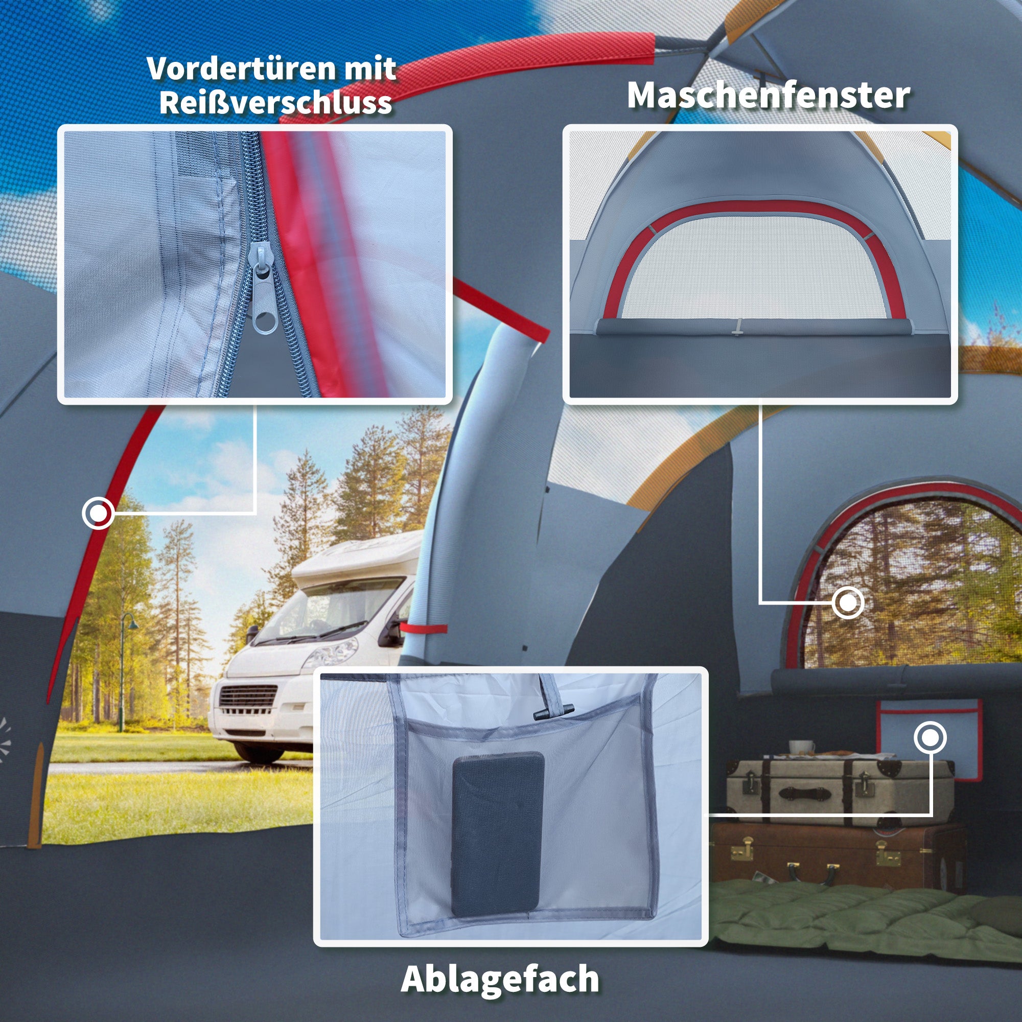 Camping Tent for 5-6 People Stable Waterproof Family Tent with Entrance Window Pack Bag, Tent with 3000mm Water Column Tunnel Tent for Camping Travel Garden, Light Gray