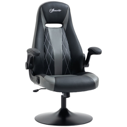 Ergonomic Gaming Chair with Swivel Metal Round Base 360° Height Adjustable Headrest Foldable Armrests PVC Gray Black