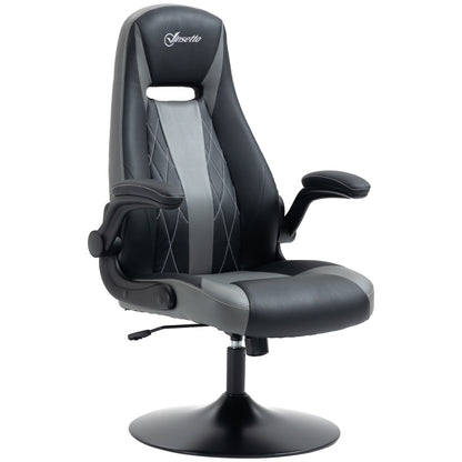 Ergonomic Gaming Chair with Swivel Metal Round Base 360° Height Adjustable Headrest Foldable Armrests PVC Gray Black