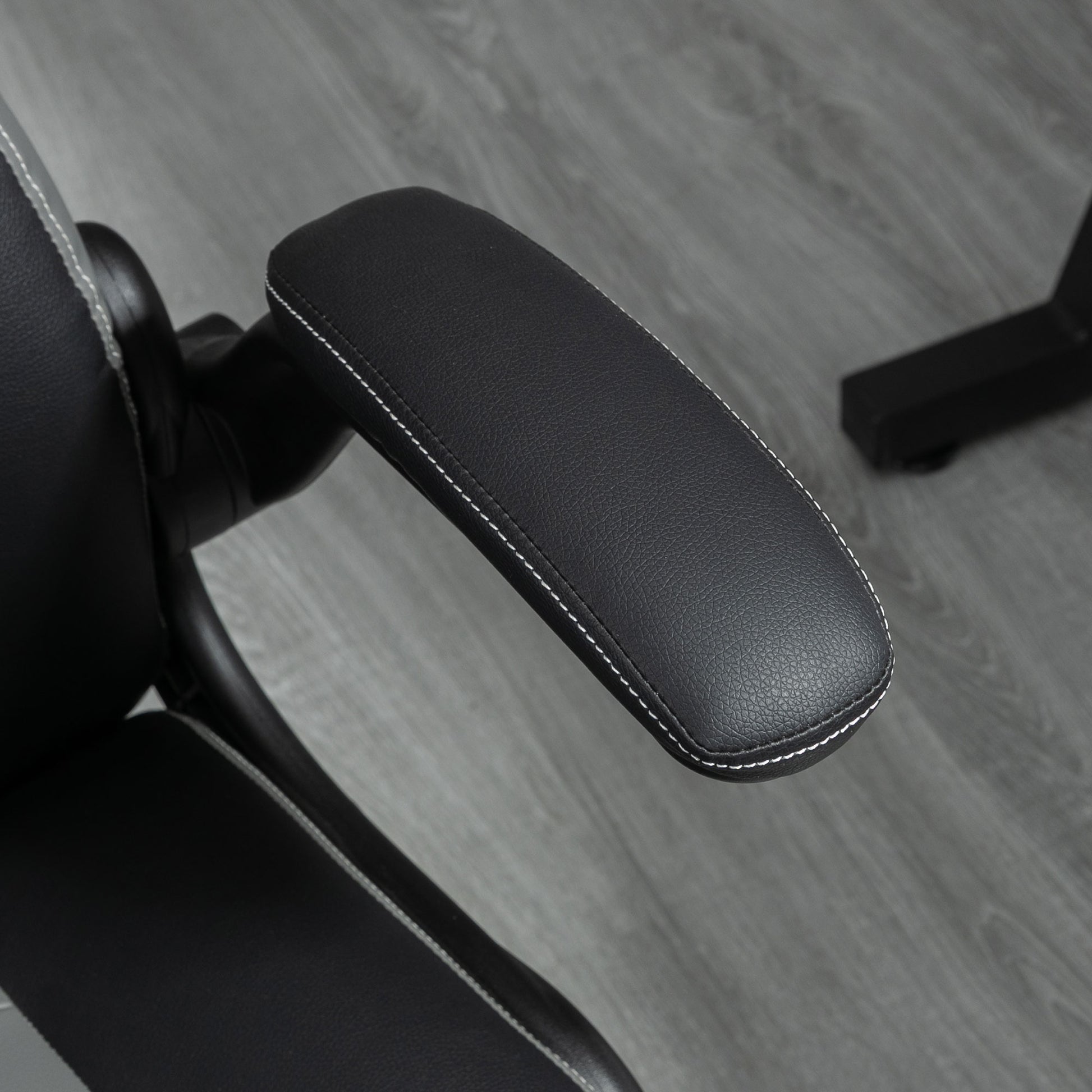 Ergonomic Gaming Chair with Swivel Metal Round Base 360° Height Adjustable Headrest Foldable Armrests PVC Gray Black