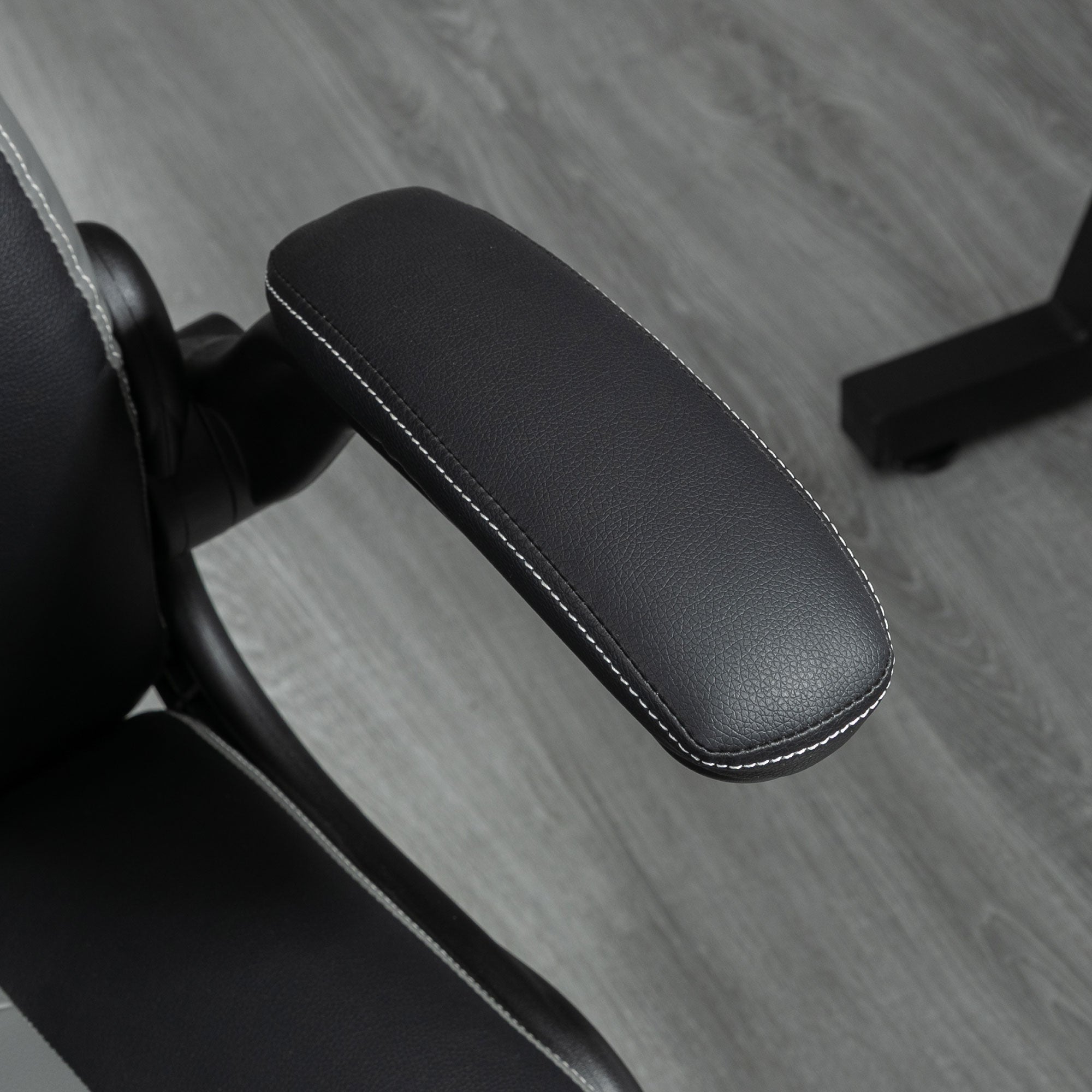 Ergonomic Gaming Chair with Swivel Metal Round Base 360° Height Adjustable Headrest Foldable Armrests PVC Gray Black