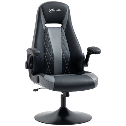 Ergonomic Gaming Chair with Swivel Metal Round Base 360° Height Adjustable Headrest Foldable Armrests PVC Gray Black