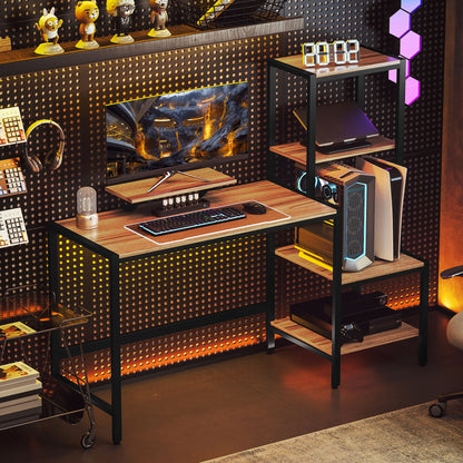 Desk 150 x 48 cm Computer Desk Office Desk with Monitor Stand, CPU Stand, Printer Shelf, 4 Shelves, Metal Frame for Home Office, Bedroom Brown