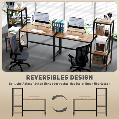 Desk 150 x 48 cm Computer Desk Office Desk with Monitor Stand, CPU Stand, Printer Shelf, 4 Shelves, Metal Frame for Home Office, Bedroom Brown