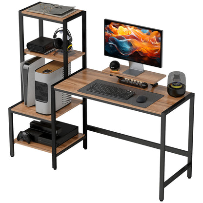 Desk 150 x 48 cm Computer Desk Office Desk with Monitor Stand, CPU Stand, Printer Shelf, 4 Shelves, Metal Frame for Home Office, Bedroom Brown
