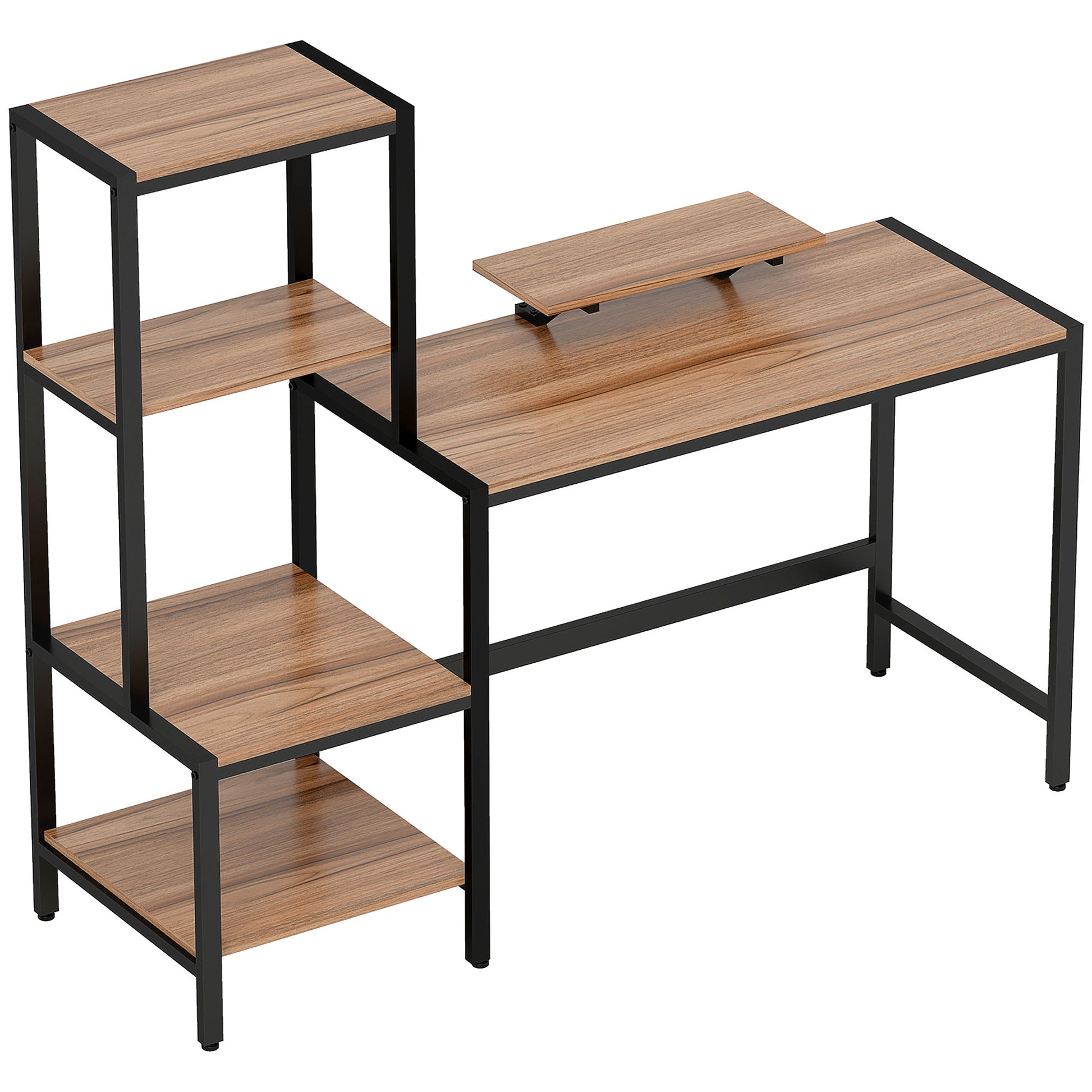 Desk 150 x 48 cm Computer Desk Office Desk with Monitor Stand, CPU Stand, Printer Shelf, 4 Shelves, Metal Frame for Home Office, Bedroom Brown
