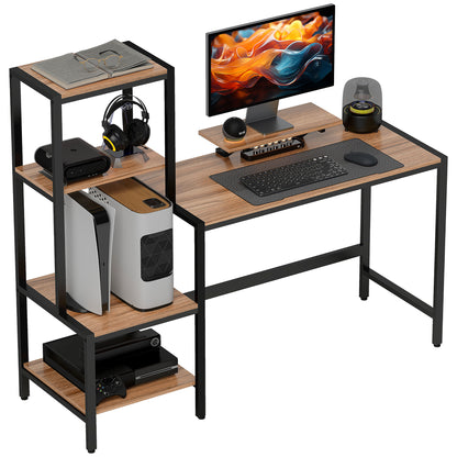 Desk 150 x 48 cm Computer Desk Office Desk with Monitor Stand, CPU Stand, Printer Shelf, 4 Shelves, Metal Frame for Home Office, Bedroom Brown