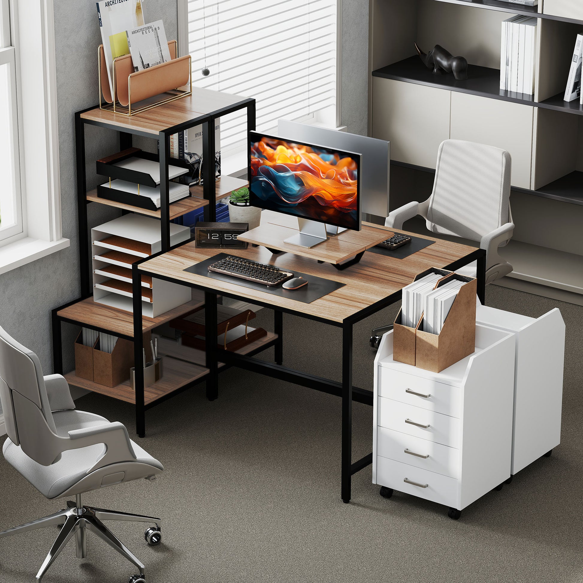 Desk 150 x 48 cm Computer Desk Office Desk with Monitor Stand, CPU Stand, Printer Shelf, 4 Shelves, Metal Frame for Home Office, Bedroom Brown