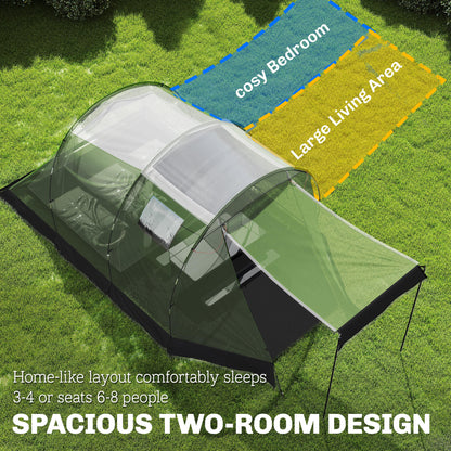3–4 Person Camping Tent — Waterproof Family Tent with Sleeping Cabin, Front Awning & Living Area, 3000 mm Hydrostatic Head, Green