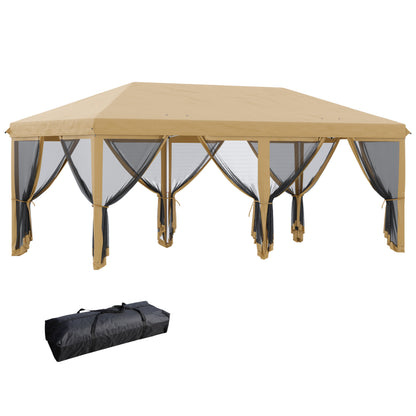 Foldable Pop-Up Gazebo 6x3 m with 6 Mesh Side Walls Anti-UV and Carrying Bag for Camping Parties Beige