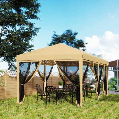 Foldable Pop-Up Gazebo 6x3 m with 6 Mesh Side Walls Anti-UV and Carrying Bag for Camping Parties Beige