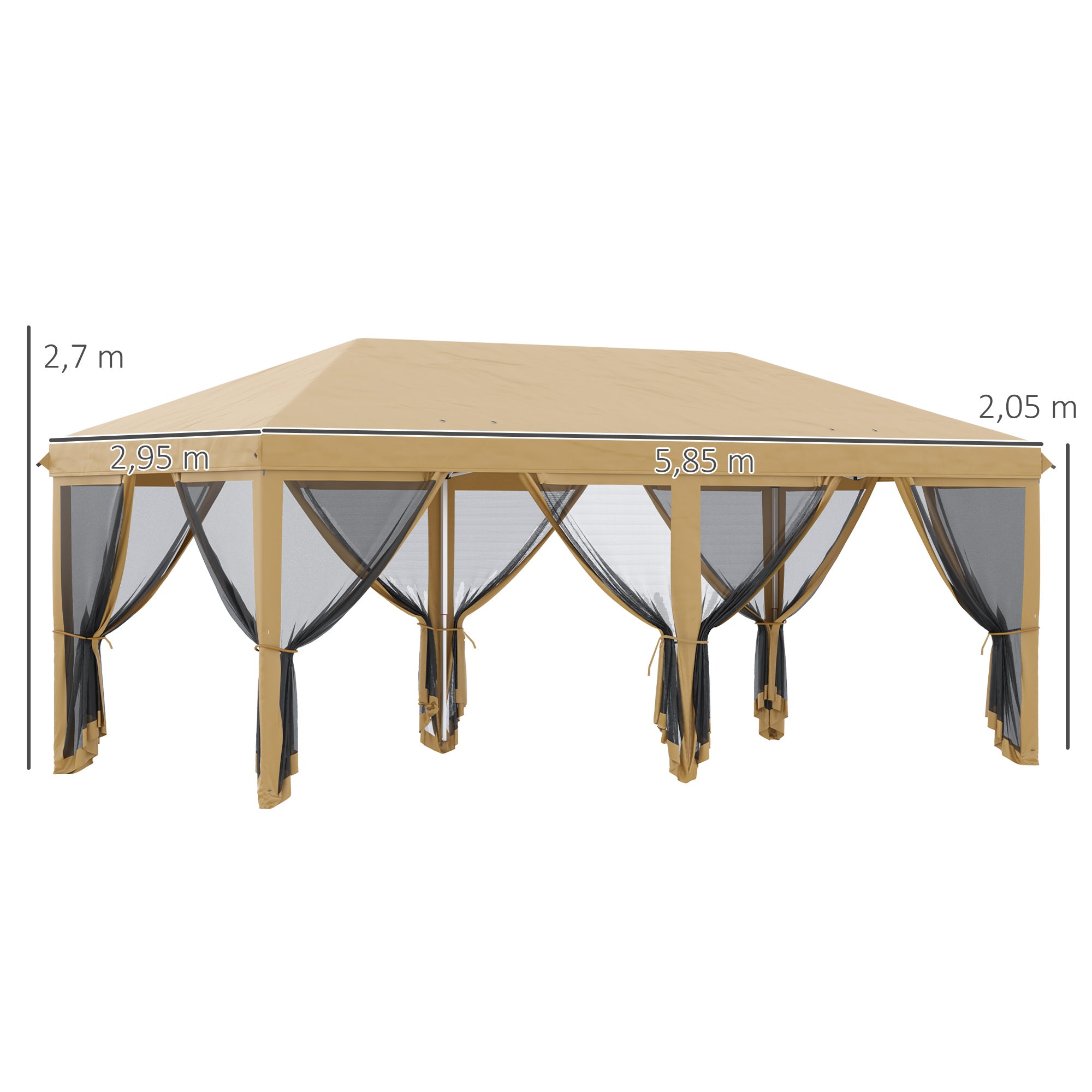Foldable Pop-Up Gazebo 6x3 m with 6 Mesh Side Walls Anti-UV and Carrying Bag for Camping Parties Beige