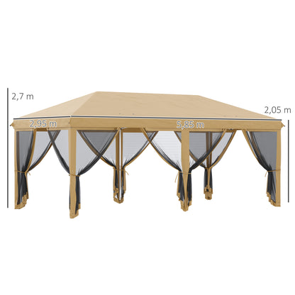 Foldable Pop-Up Gazebo 6x3 m with 6 Mesh Side Walls Anti-UV and Carrying Bag for Camping Parties Beige