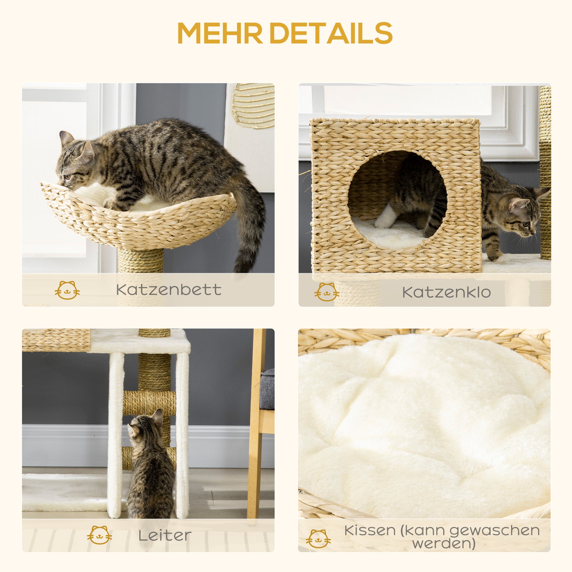 Scratching Post 100.5 cm Cat Tree with Cat Cave, Bed, Stairs, Cat Scratching Post with Sisal Scratching Posts, Cushions, for Cats up to 4.5 kg, Natural