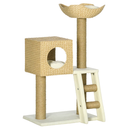 Scratching Post 100.5 cm Cat Tree with Cat Cave, Bed, Stairs, Cat Scratching Post with Sisal Scratching Posts, Cushions, for Cats up to 4.5 kg, Natural