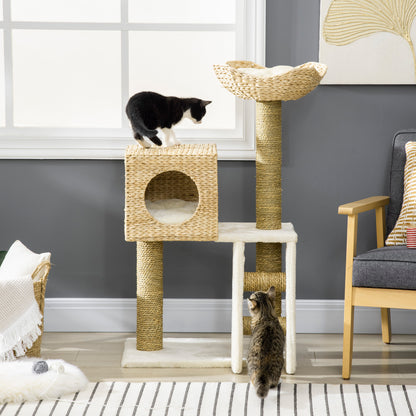 Scratching Post 100.5 cm Cat Tree with Cat Cave, Bed, Stairs, Cat Scratching Post with Sisal Scratching Posts, Cushions, for Cats up to 4.5 kg, Natural