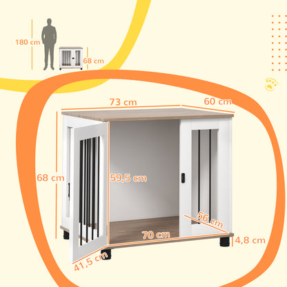 Dog Cage on Legs 2 in 1 End Table with 1 Lockable Door - 73L x 60W x 68H cm - Metal and Particle Boards