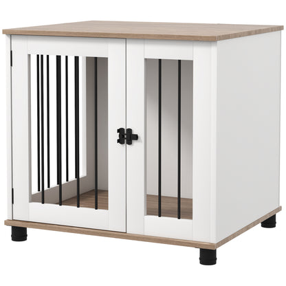 Dog Cage on Legs 2 in 1 End Table with 1 Lockable Door - 73L x 60W x 68H cm - Metal and Particle Boards