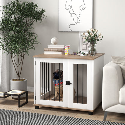 Dog Cage on Legs 2 in 1 End Table with 1 Lockable Door - 73L x 60W x 68H cm - Metal and Particle Boards