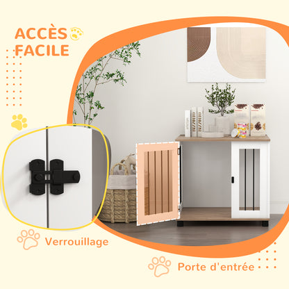 Dog Cage on Legs 2 in 1 End Table with 1 Lockable Door - 73L x 60W x 68H cm - Metal and Particle Boards