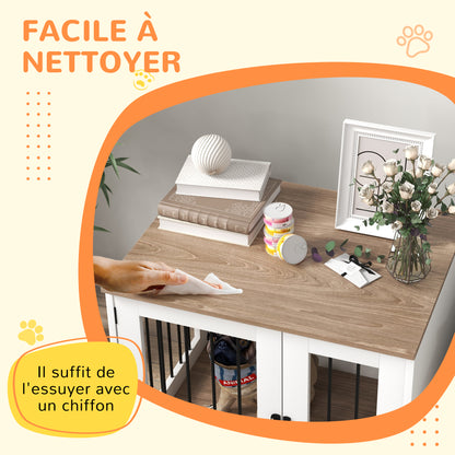 Dog Cage on Legs 2 in 1 End Table with 1 Lockable Door - 73L x 60W x 68H cm - Metal and Particle Boards