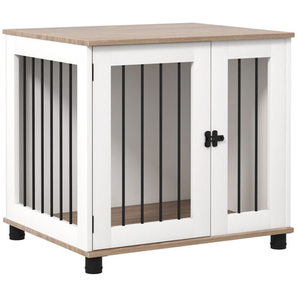 Dog Cage on Legs 2 in 1 End Table with 1 Lockable Door - 73L x 60W x 68H cm - Metal and Particle Boards