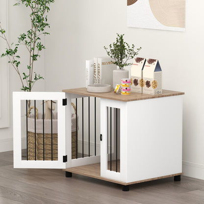 Dog Cage on Legs 2 in 1 End Table with 1 Lockable Door - 73L x 60W x 68H cm - Metal and Particle Boards