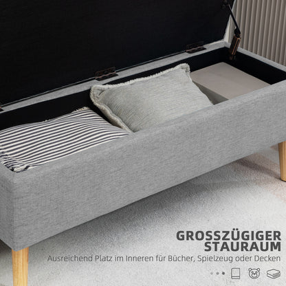 Storage Bench with Linen-look Upholstery, Bed Bench with Wooden Legs, Storage Trunk for Living Room Bedroom Hallway 110 x 39 x 45 cm, Gray