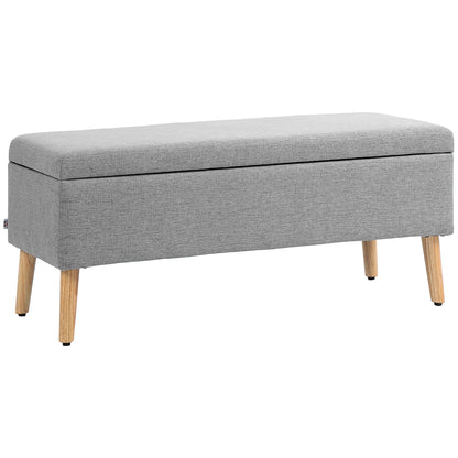 Storage Bench with Linen-look Upholstery, Bed Bench with Wooden Legs, Storage Trunk for Living Room Bedroom Hallway 110 x 39 x 45 cm, Gray