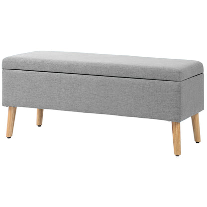 Storage Bench with Linen-look Upholstery, Bed Bench with Wooden Legs, Storage Trunk for Living Room Bedroom Hallway 110 x 39 x 45 cm, Gray
