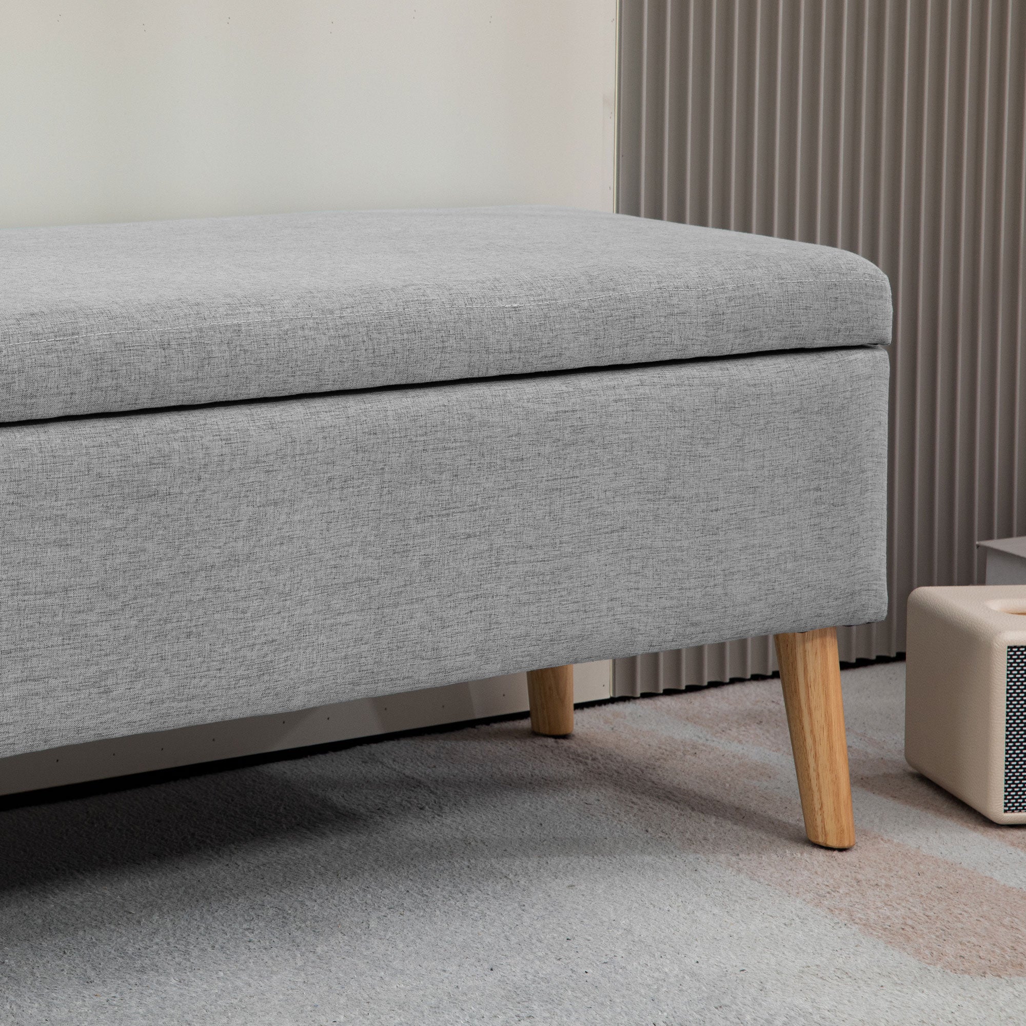 Storage Bench with Linen-look Upholstery, Bed Bench with Wooden Legs, Storage Trunk for Living Room Bedroom Hallway 110 x 39 x 45 cm, Gray