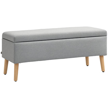 Storage Bench with Linen-look Upholstery, Bed Bench with Wooden Legs, Storage Trunk for Living Room Bedroom Hallway 110 x 39 x 45 cm, Gray