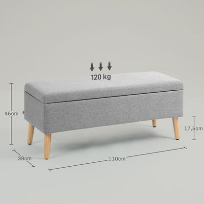 Storage Bench with Linen-look Upholstery, Bed Bench with Wooden Legs, Storage Trunk for Living Room Bedroom Hallway 110 x 39 x 45 cm, Gray
