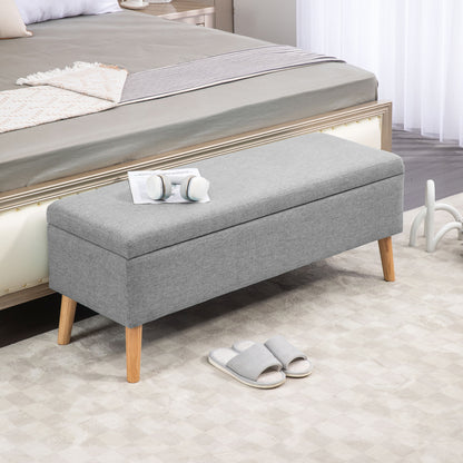 Storage Bench with Linen-look Upholstery, Bed Bench with Wooden Legs, Storage Trunk for Living Room Bedroom Hallway 110 x 39 x 45 cm, Gray