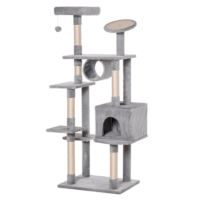 Column Scratching Post Tree 165cm with Scratching Board and Perches for Kittens and Adult Cats up to 4.5kg, Gray, 60x50x165cm