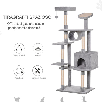 Column Scratching Post Tree 165cm with Scratching Board and Perches for Kittens and Adult Cats up to 4.5kg, Gray, 60x50x165cm
