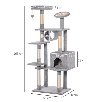 Column Scratching Post Tree 165cm with Scratching Board and Perches for Kittens and Adult Cats up to 4.5kg, Gray, 60x50x165cm