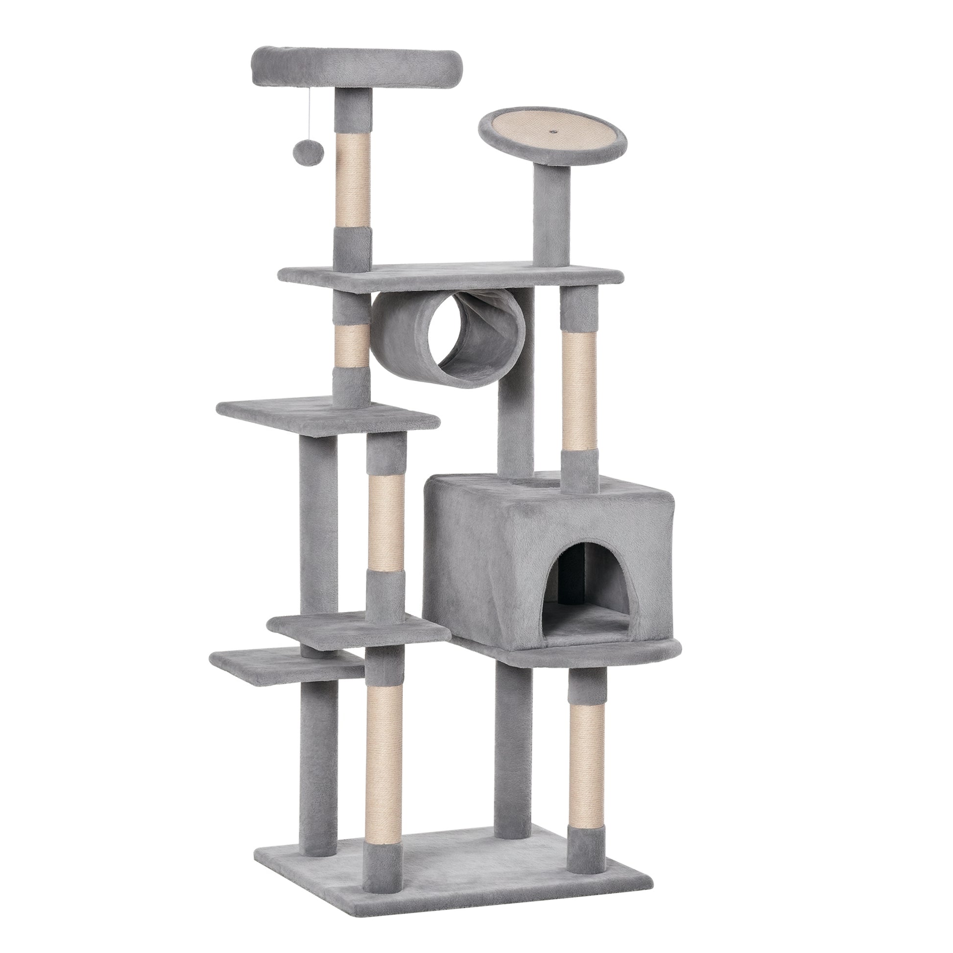 Column Scratching Post Tree 165cm with Scratching Board and Perches for Kittens and Adult Cats up to 4.5kg, Gray, 60x50x165cm