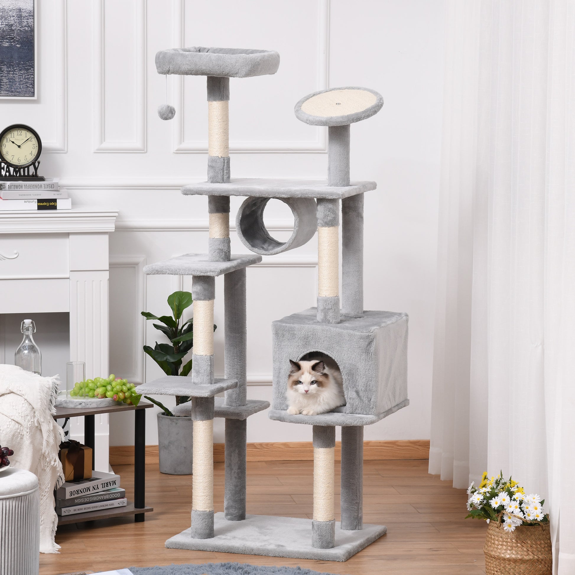 Column Scratching Post Tree 165cm with Scratching Board and Perches for Kittens and Adult Cats up to 4.5kg, Gray, 60x50x165cm