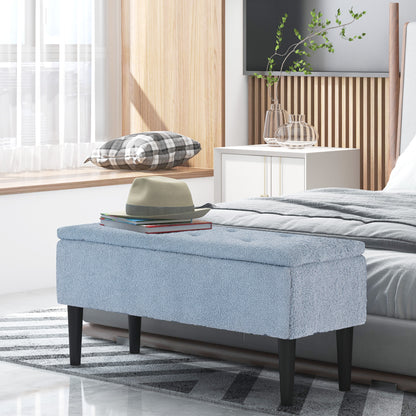 Storage Bench, Bed Bench, Upholstered Bench with Flip Top, Velvet Look, Trunk Bench, for Living Room, Bedroom, Blue, 95 x 38 x 45 cm