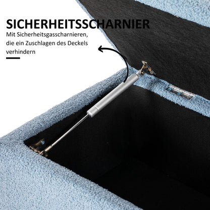 Storage Bench, Bed Bench, Upholstered Bench with Flip Top, Velvet Look, Trunk Bench, for Living Room, Bedroom, Blue, 95 x 38 x 45 cm