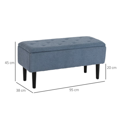 Storage Bench, Bed Bench, Upholstered Bench with Flip Top, Velvet Look, Trunk Bench, for Living Room, Bedroom, Blue, 95 x 38 x 45 cm