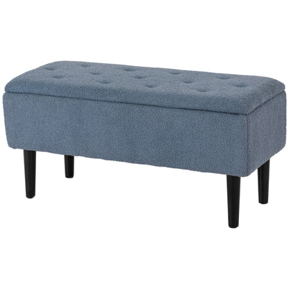 Storage Bench, Bed Bench, Upholstered Bench with Flip Top, Velvet Look, Trunk Bench, for Living Room, Bedroom, Blue, 95 x 38 x 45 cm