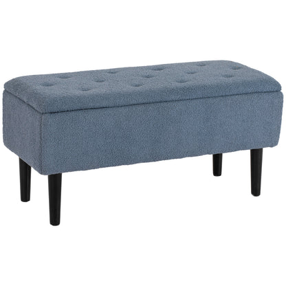 Storage Bench, Bed Bench, Upholstered Bench with Flip Top, Velvet Look, Trunk Bench, for Living Room, Bedroom, Blue, 95 x 38 x 45 cm
